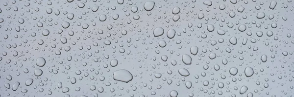 Closeup Raindrops Gray Window Glass Texture Background Rainy Weather Concept — 图库照片