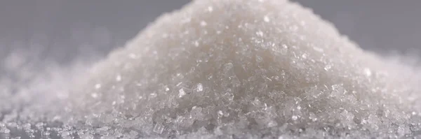 Primer Plano Pila Cristales Azúcar Superficie Gris Montón Polvo Dulce — Foto de Stock