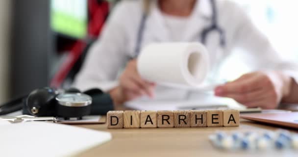Wooden Cubes Inscription Diarrhea Shallow Focus Close Concept Medical Care — Stock Video