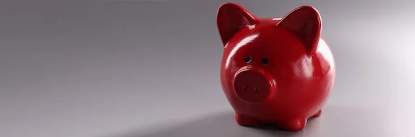 Close Red Piggy Bank Grey Background Saving Money Finances Savings — Foto Stock