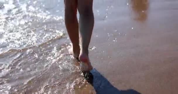 Όμορφα Θηλυκά Πόδια Πηγαίνουν Κατά Μήκος Της Θάλασσας Κατά Μήκος — Αρχείο Βίντεο