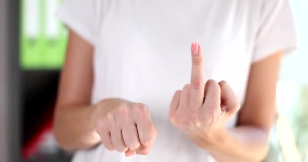 Closeup Woman Showing Middle Finger Making Fuck You Gesture Concept — Stock video