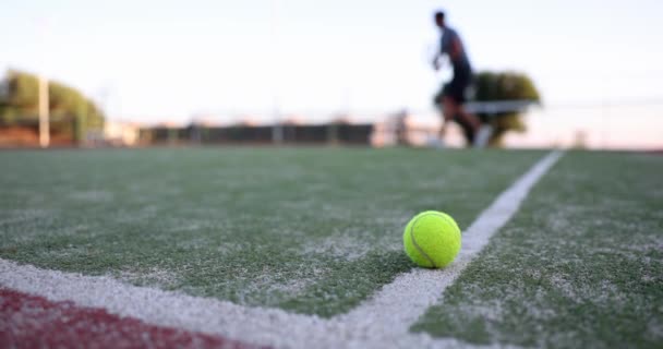 Joueur Tennis Joue Balle Tennis Dans Court Arrière Plan Jeu — Video