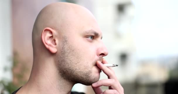 Young Man Smokes Cigarette Tobacco Guy Addicted Cigarettes Always Smokes — Stock Video