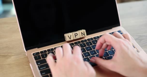 Tecnologia Vpn Segurança Rede Laptop Conceito Segurança Cibernética Pessoa Digitando — Vídeo de Stock
