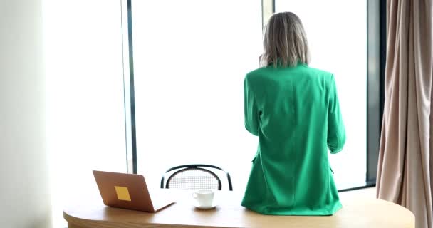 Visszapillantás Női Menedzser Főnök Asztalon Telefonon Beszél Üzleti Tárgyalások Partnerrel — Stock videók