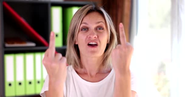Portrait Beautiful Angry Aggressive Woman Showing Gesture Fuck You Negative — Stock videók