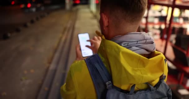 Male Tourist Uses Maps App Navigate City Traveler Planning Route — Stock Video