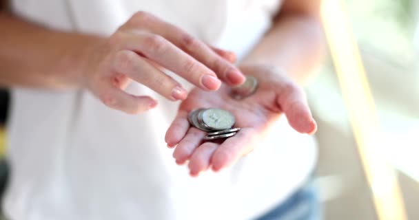 Woman Hands Count Georgian Laricoins Closeup Concept Counting Money — Stok video