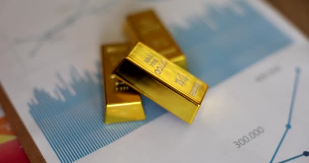 Gold Bars Paper Chart Office Business Finance Gold Money Investment — 비디오