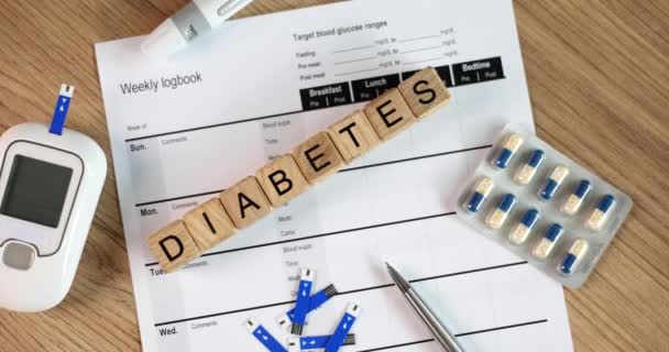 Diabetes Drugs Glucometer Weekly Control Diabetes Medical Equipment Pills Test — Stock Video