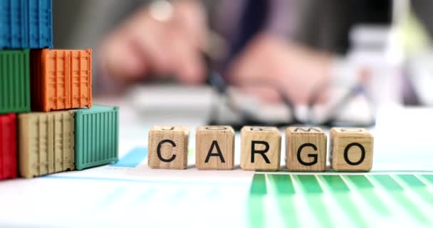Businessman Considers Cost Cargo Delivery Calculator Marketing Financing Planning Logistics — Stock videók