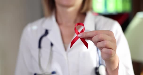 Red Ribbon Symbol Fight Hiv Hands Doctor World Aids Day — Stock videók