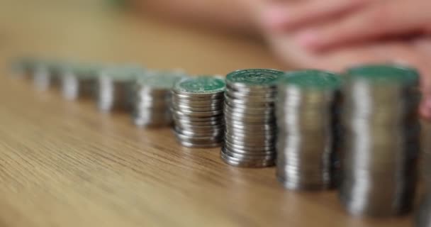 Closeup Stack Coins Shaped Ascending Ladder Piggy Bank Business Investment — Vídeo de Stock