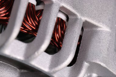 Electric motor stator closeup. Copper winding motor concept