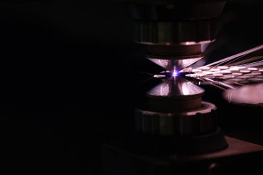 Process of cutting metal using plasma cutting. Industry and laser cutting in production