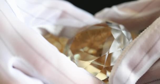 Jeweler Holding Large Royal Diamond His Hands Gloves Closeup Movie — Wideo stockowe