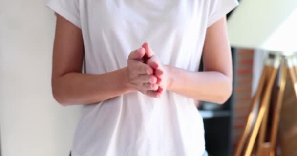 Cunning Woman Rubbing Her Hands Plotting Something Closeup Movie Slow — Αρχείο Βίντεο