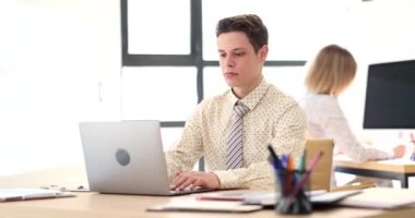Business colleagues typing on computer keyboard in office 4k movie. Team work concept
