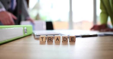 Business partners handshake in office text trade. Business deal making and world trade