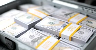 Case full of American money wealth and crime. Growth in financial gains or winning the lottery