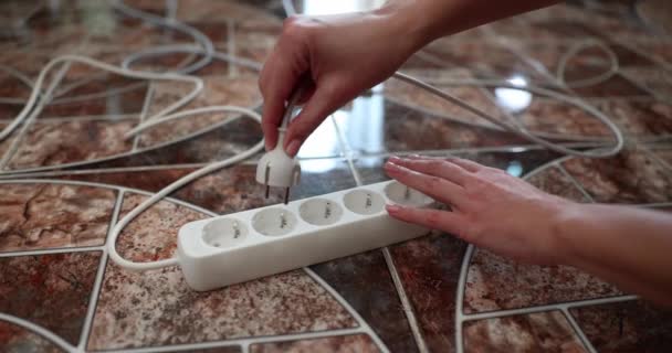Electrical Extension Cord Electrical Plug Floor Energy Saving Concept — Video