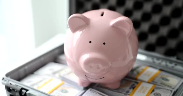 Piggy Bank Case Full Dollars Financial Savings Financial Security — Wideo stockowe