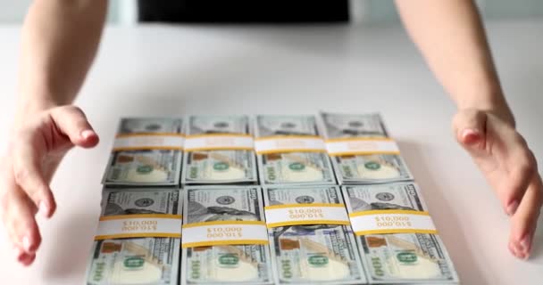 Woman Hand Takes Lot Stacks Dollars Herself Bribe Profitable Financial — Video