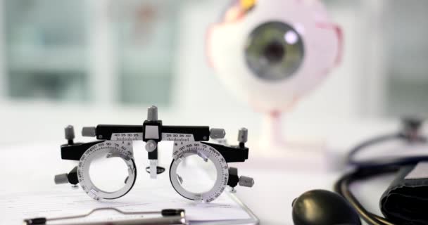 Glasses Checking Vision Ophthalmological Clinic Restoration Vision Wearing Glasses — Videoclip de stoc