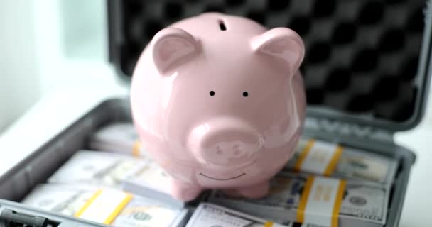 Suitcase Hundreds Dollars Piggy Bank Deposits Deposits Banks — Vídeos de Stock