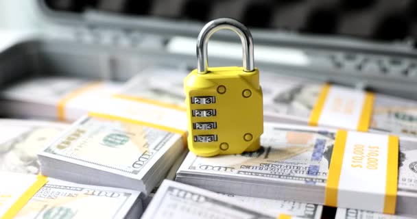 Locked Combination Lock Stack Hundred Dollar Bills Security Money Financial — Stockvideo