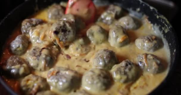 Cooking Small Meatballs Pan Sauce Homemade Meatball Recipes — Stock video
