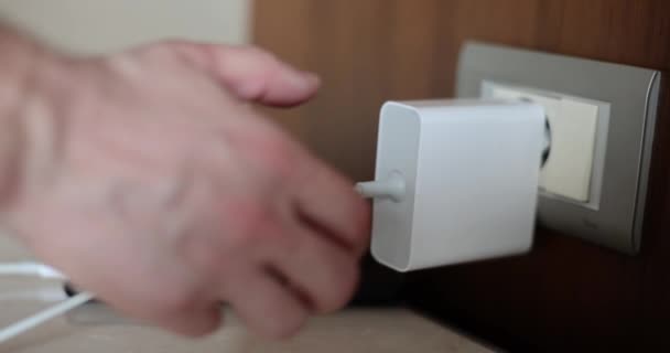 Person Removes Mobile Phone Charger Socket Cell Phone Chargers Terms — Stock Video