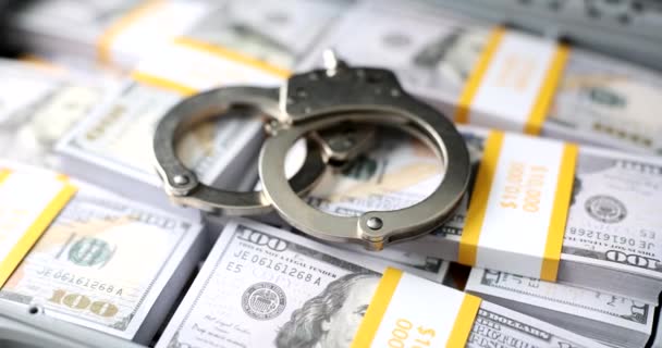 Handcuffs Stacks Dollar Bills Briefcase Concept Arrest Investigation Crimes — 비디오
