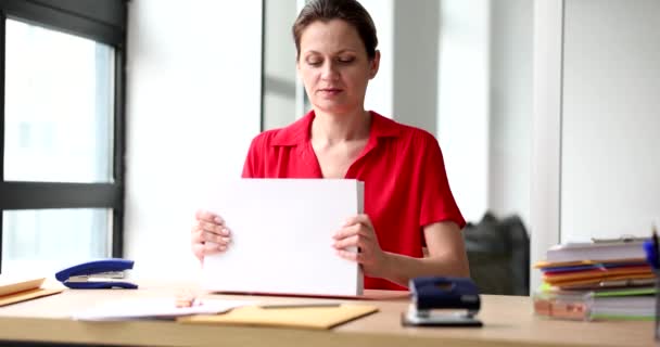 Woman Secretary Manager Holding Stack Documents Working Business Documentation — Video