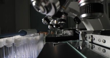Laboratory of modern medical research with many of microscope and test tubes for scientific experiments. Scientific laboratory biotechnology center for development of high-tech equipment and