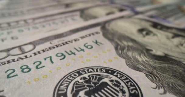 Closeup Many 100 American Dollar Bills World Economy Inflation Sanctions — Stockvideo