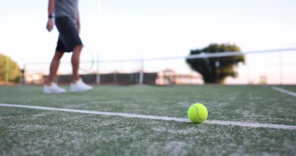 Los Tenistas Dan Mano Cancha Tenis Verano Partido Tenis Socio — Vídeos de Stock