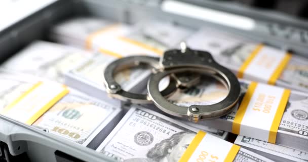 Handcuffs Stacks Dollar Bills Large Financial Cash Bribe Liability Bribery — Stock videók