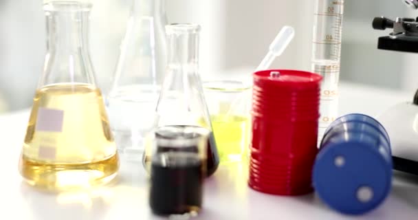 Laboratory Research Crude Oil Liquid Test Tubes Research Testing Laboratory — Video Stock