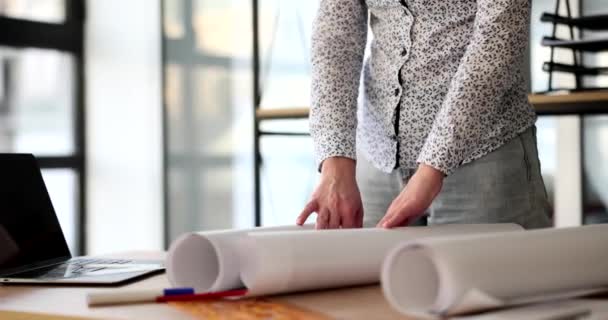 Architect Designer Engineer Drawing Paper Hands Workplace Builder Studying Project — Video