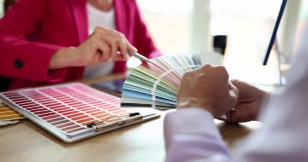 Overview Hands Designers Discussion Selection Colors Interior Color Palette Shades — Stock video