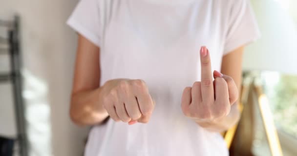 Woman Showing Fist Middle Finger Fucking Gesture Bad Expression Rude — Stockvideo