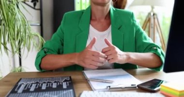 Gesture thumb up and recommendation of business services. Success in career and business and good feedback concept