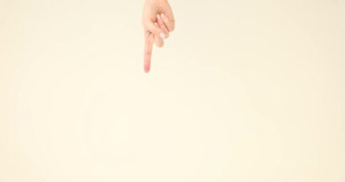 One human hand points down on white background. Humiliation loss of motivation and decreased performance