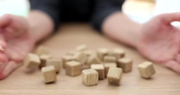 Female Hands Scatter Lot Wooden Cubes Closeup Game Cubes Creative — Video