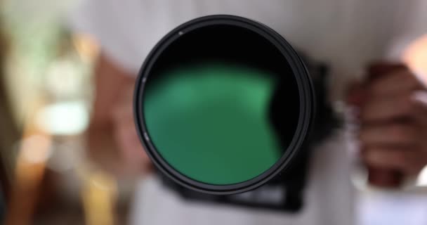 Close Lenses Digital Camera Hands Slowmotion Photographer Devices Operator Equipment — Stok video