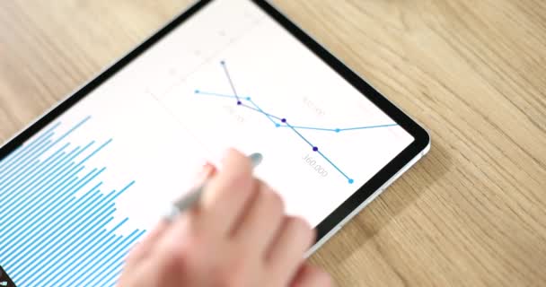 Hand Drawing Question Mark Digital Tablet Graph Closeup Movie Slow — Vídeo de stock