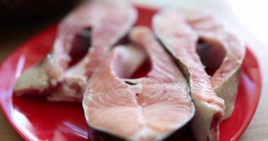 Fillet of fresh atlantic red salmon or closeup. Health benefits of fresh red fish or trout