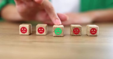 Businesswoman chooses positive review about service or product. Recommendations and the concept of feedback and evaluation of services